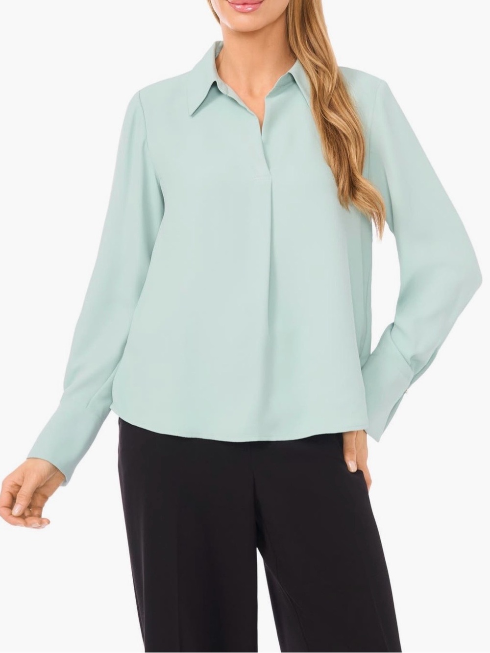 NWOT Halogen split cuff turquoise blouse L